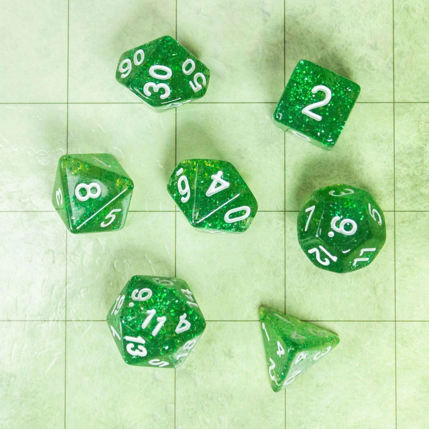 Green Glitter Dice Set