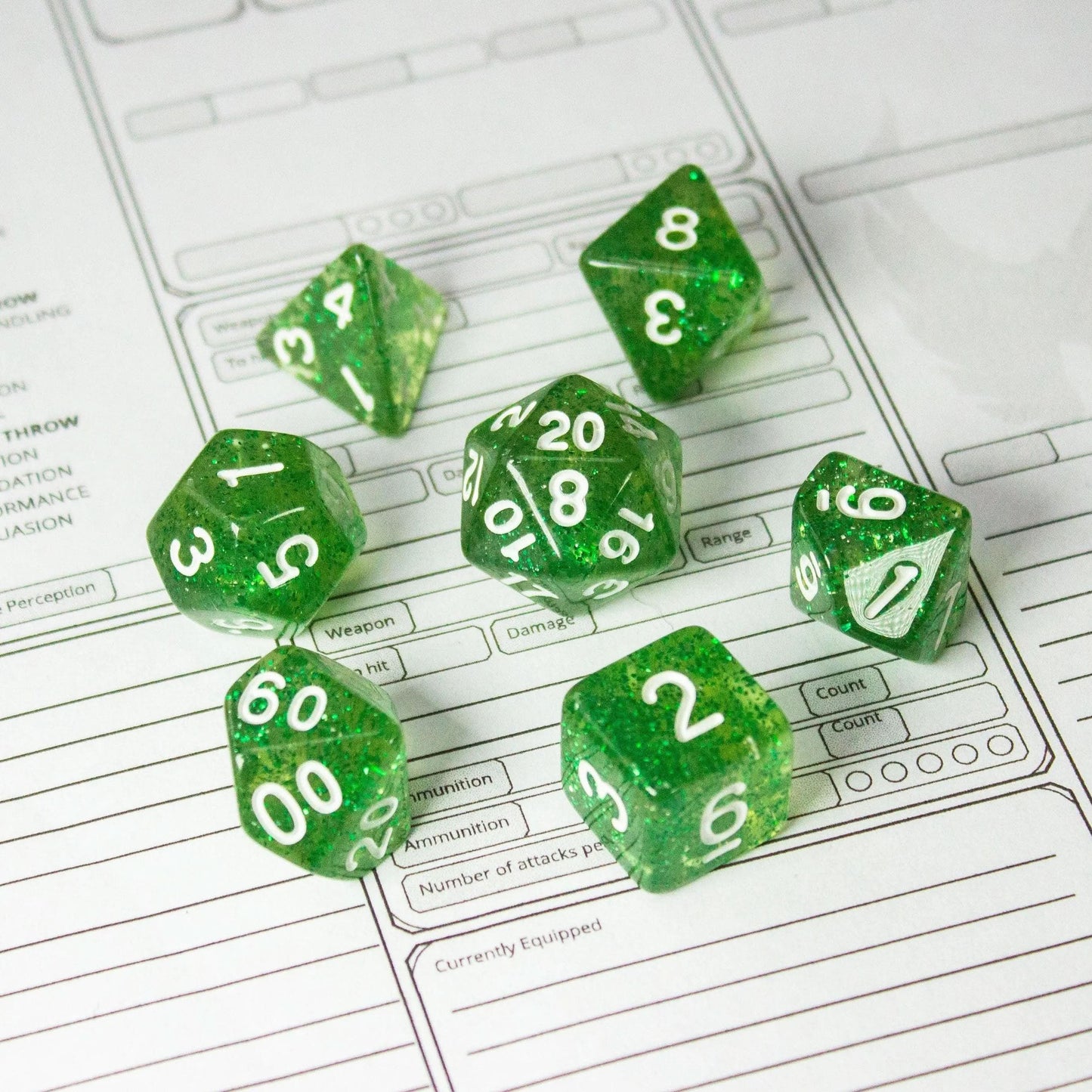 Green Glitter Dice Set
