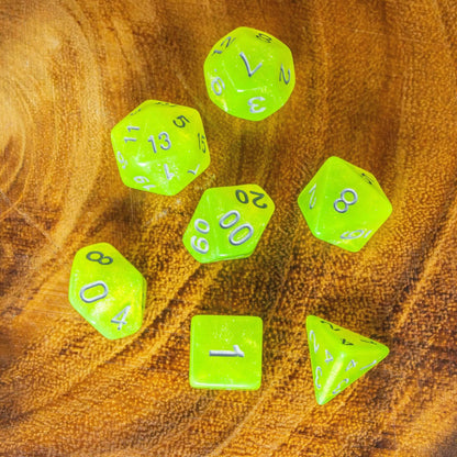 Neon Yellow Shimmer Dice Set
