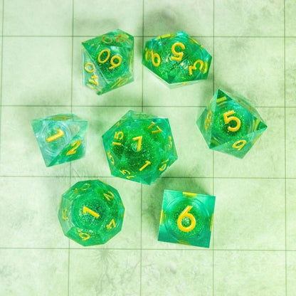 Green and Gold Shimmer Liquid Core Dice Set