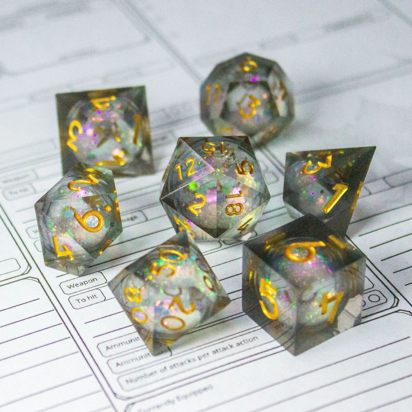 Black Liquid Core Shimmer Dice with Gold Numbering
