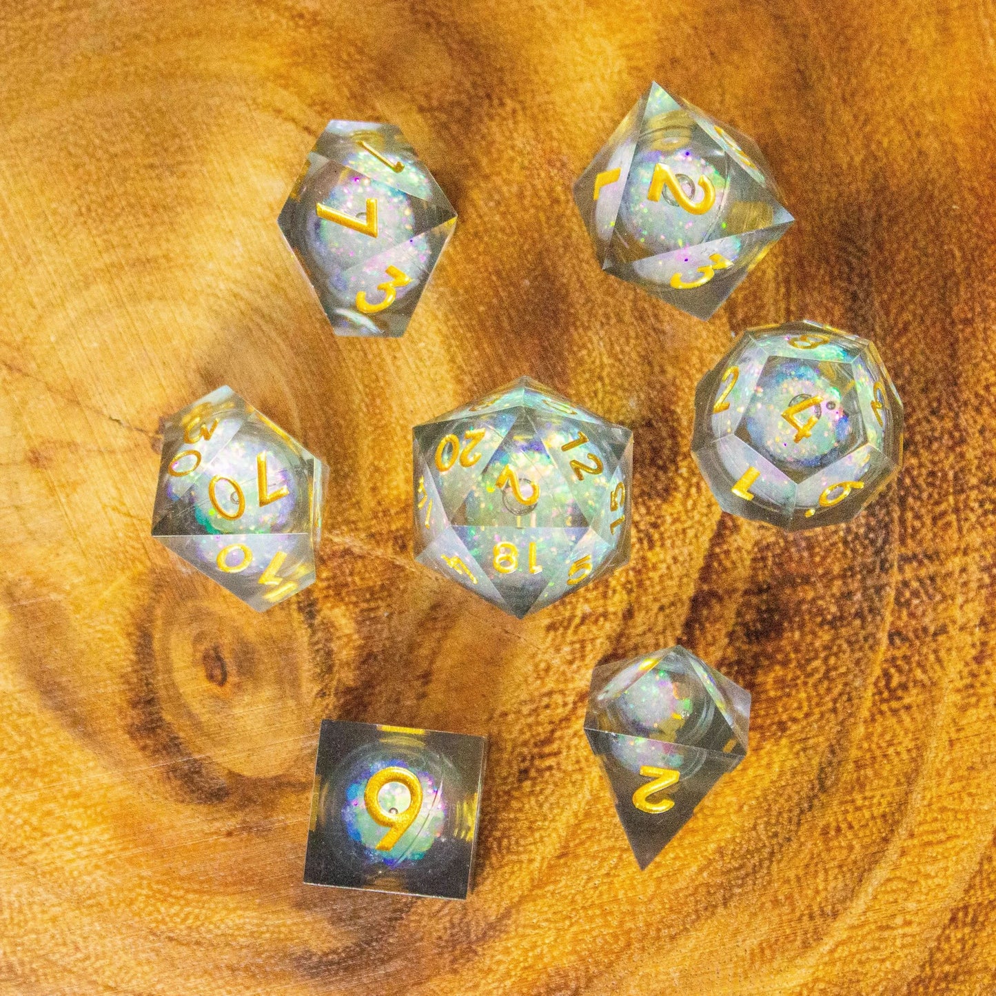 Black Liquid Core Shimmer Dice with Gold Numbering