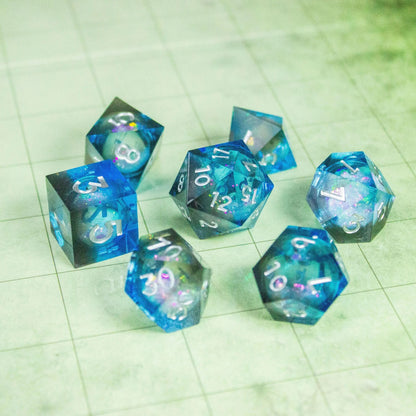 Blue Liquid Core Shimmer TTRPG Dice Set