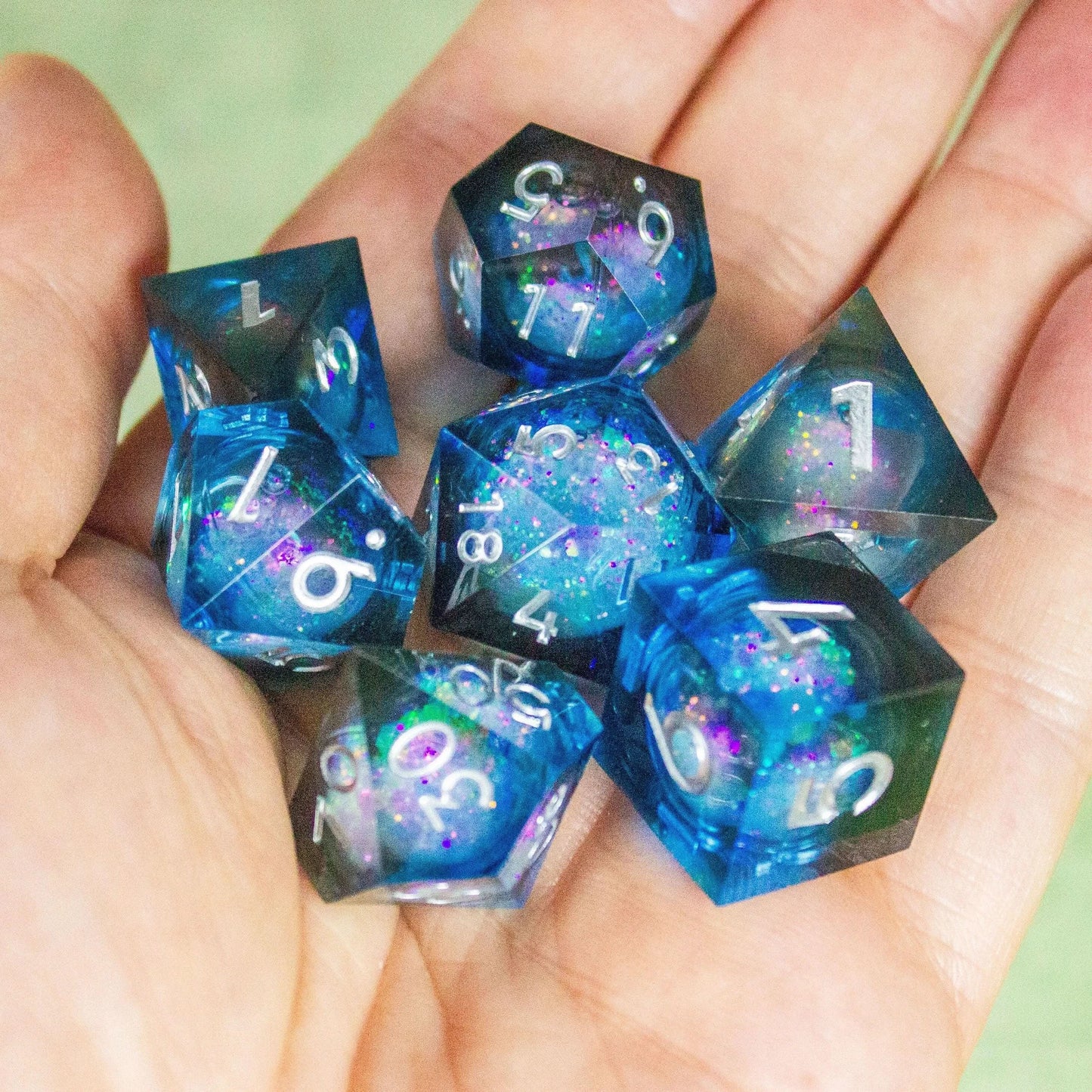 Blue Liquid Core Shimmer TTRPG Dice Set
