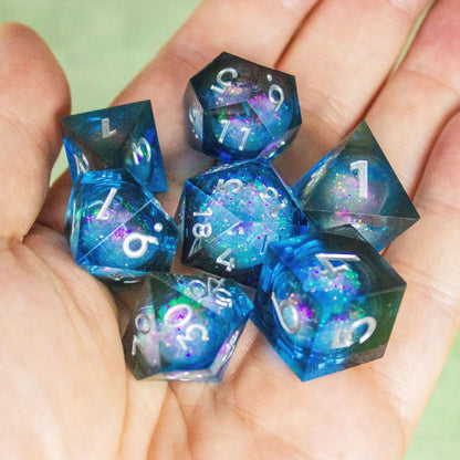 Blue Liquid Core Shimmer TTRPG Dice Set