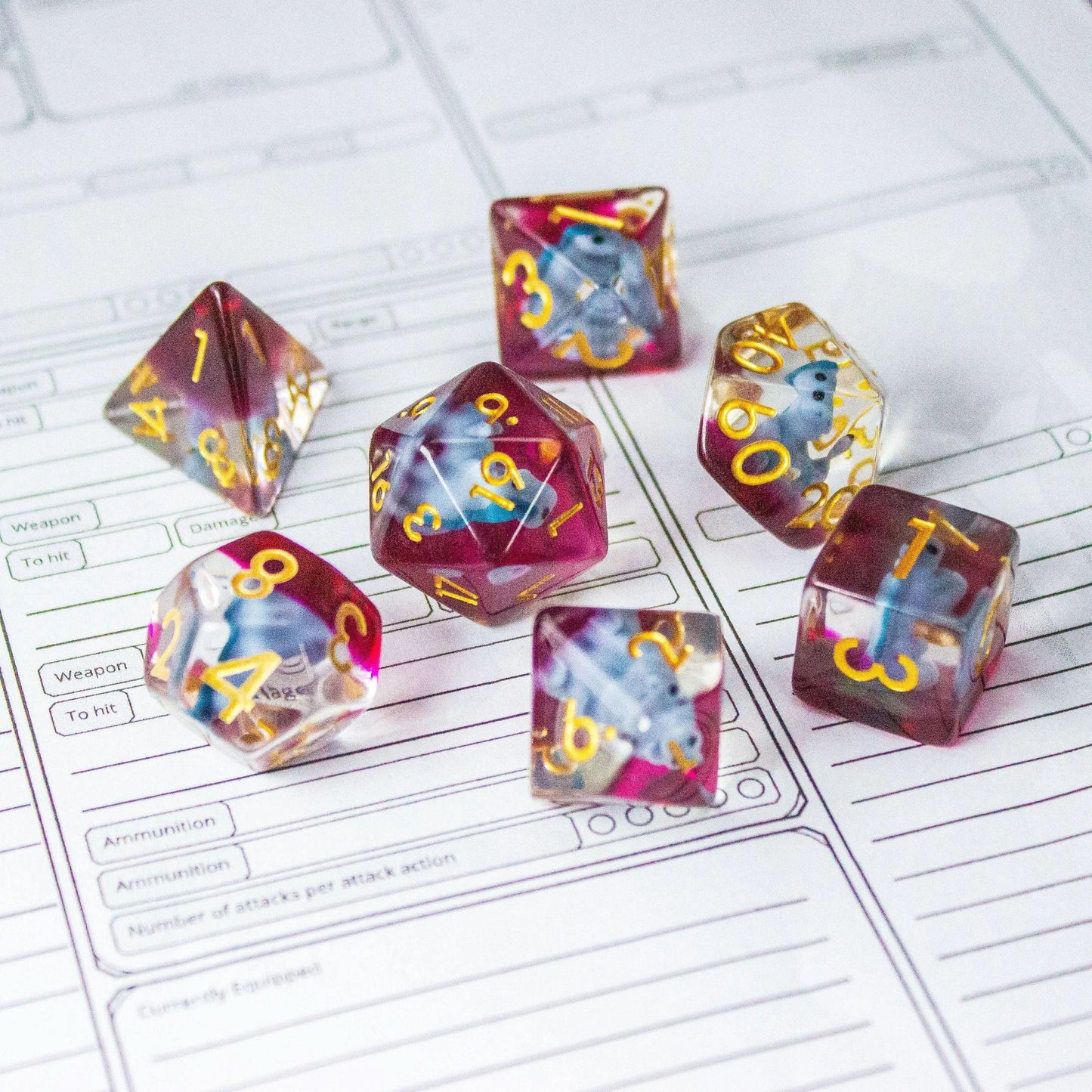 Blue Dinosaurs Filled/inclusion Dice Set