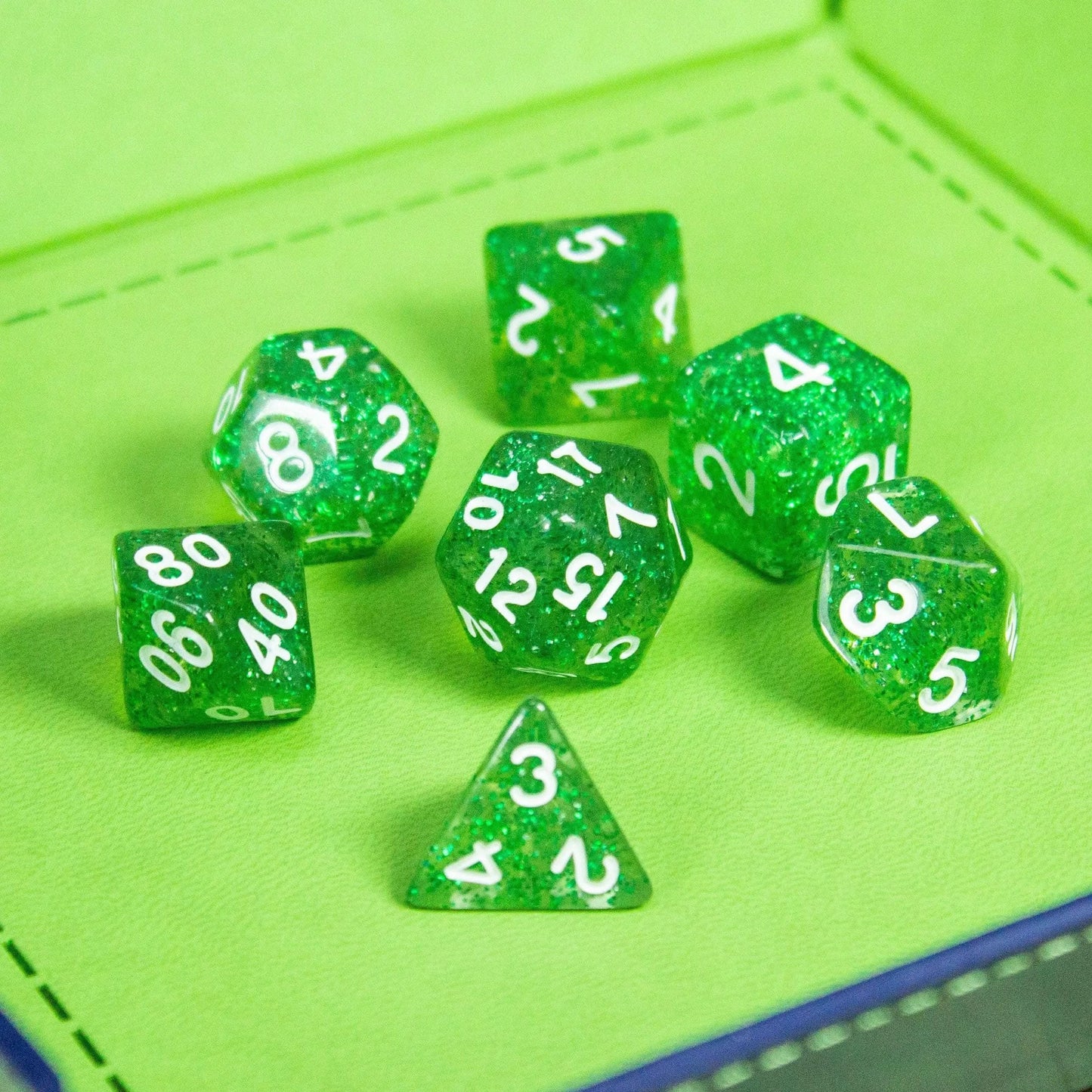 Green Glitter Dice Set