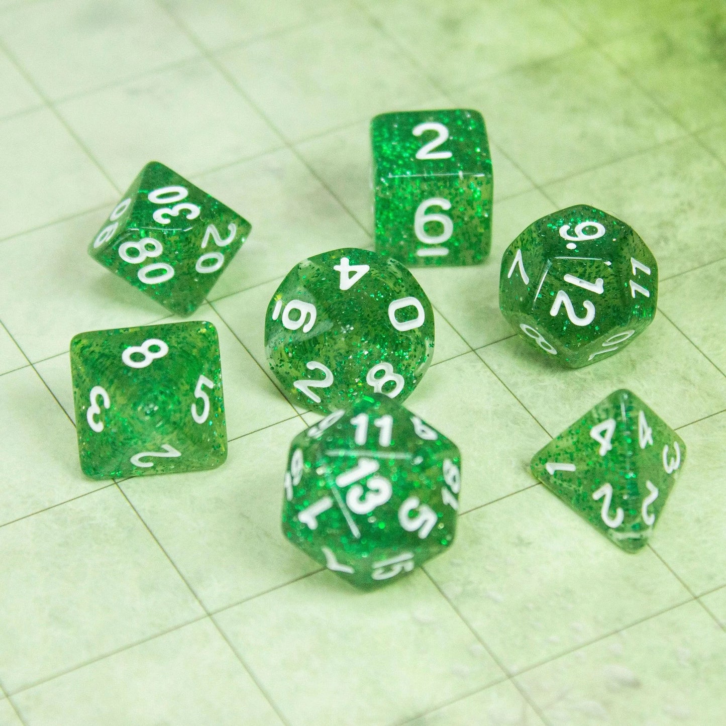 Green Glitter Dice Set
