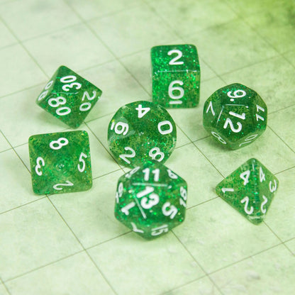 Green Glitter Dice Set