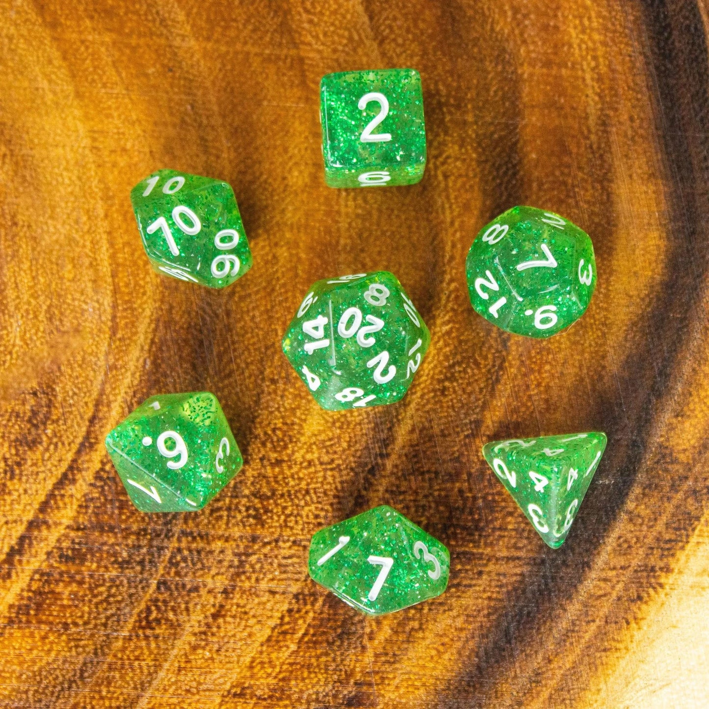 Green Glitter Dice Set