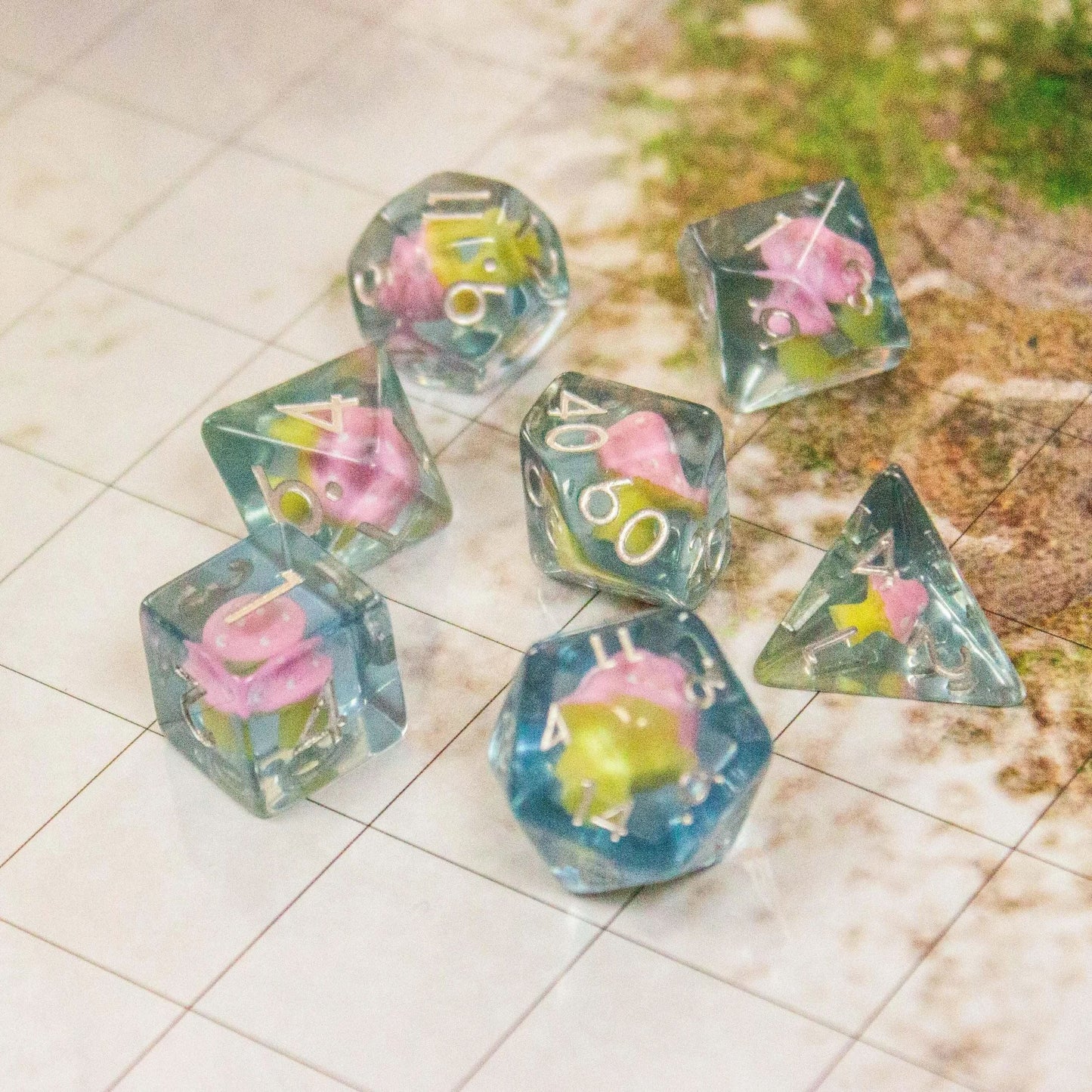 Blue Pink Mushroom Dice Set