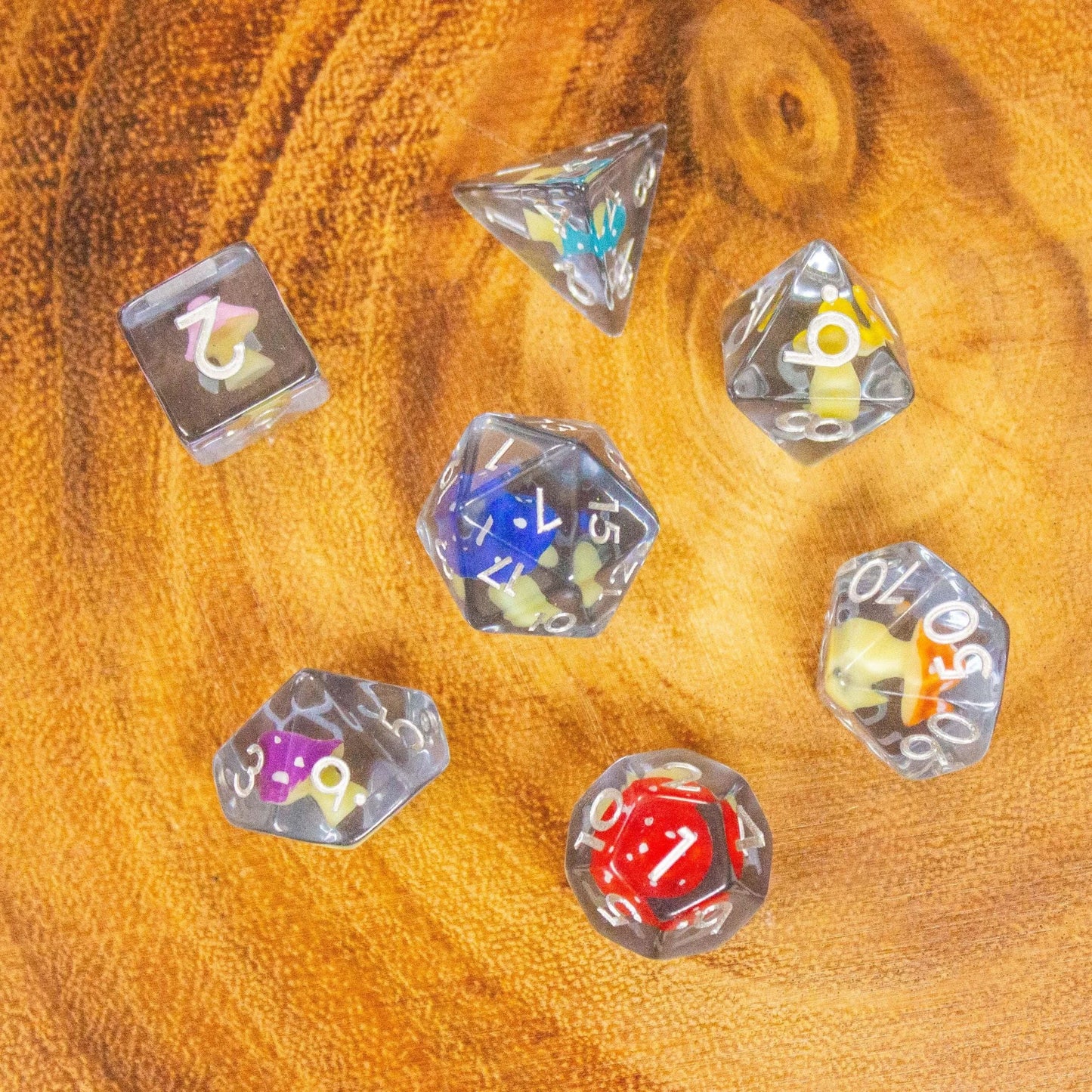 Multi-coloured Mushroom Dice Set
