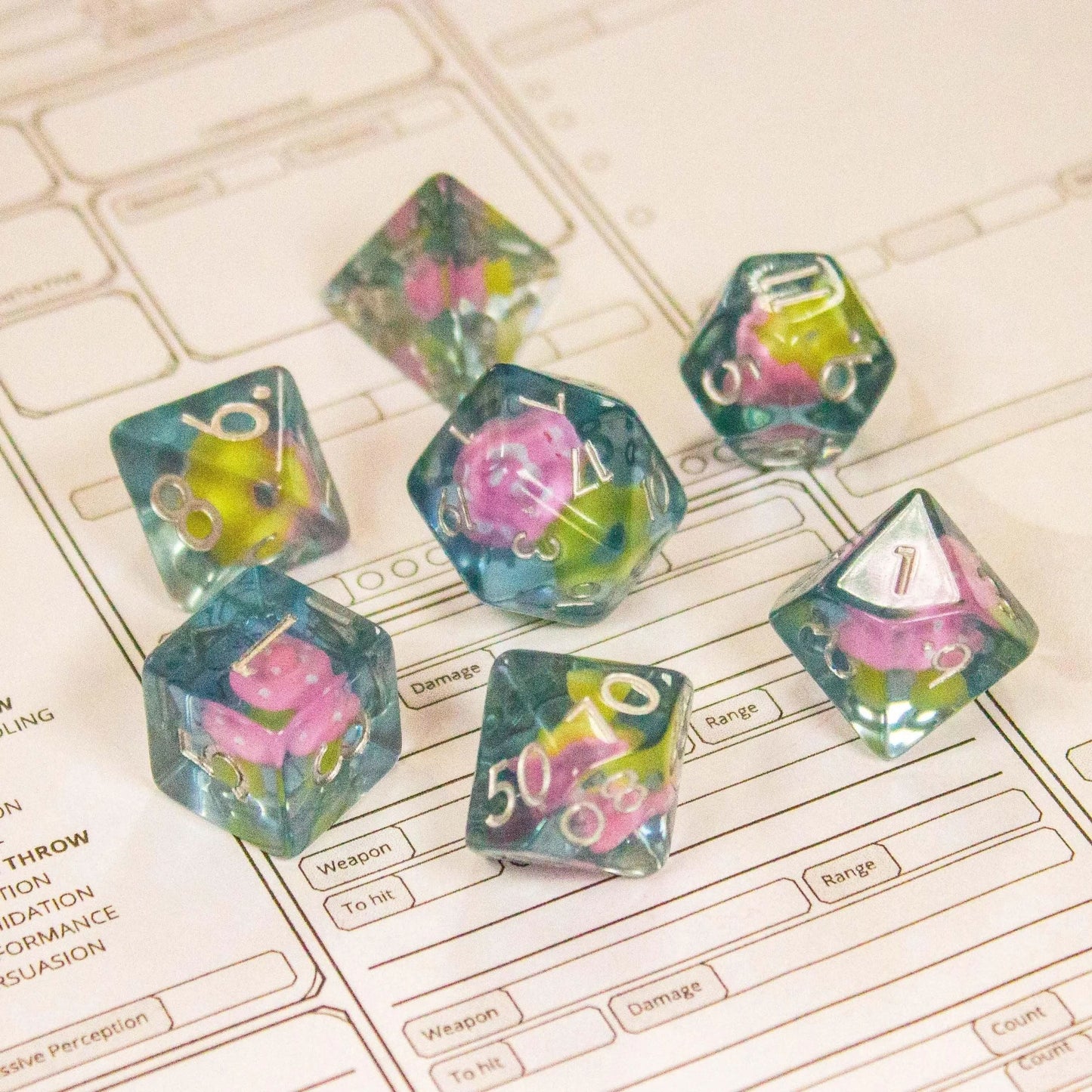 Blue Pink Mushroom Dice Set