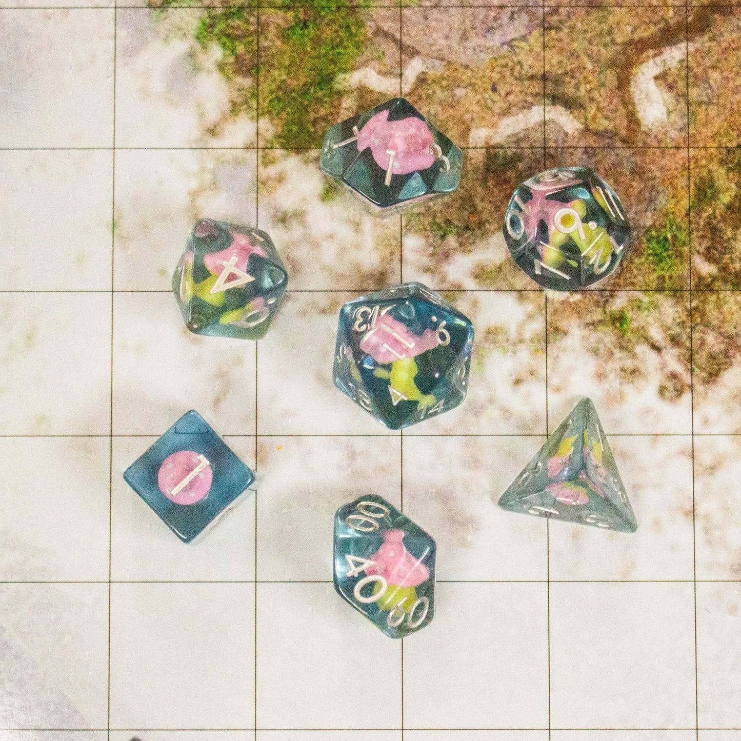 Blue Pink Mushroom Dice Set