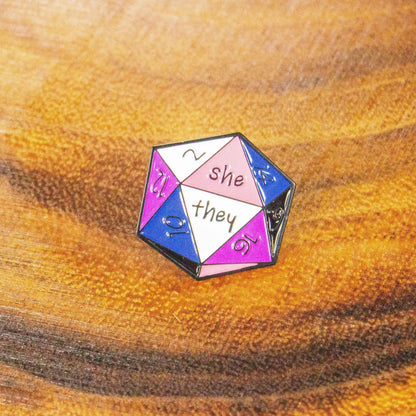She/They D20 Pronoun Pin