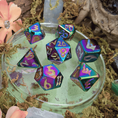 Large Number Rainbow Metal Core Dice Set