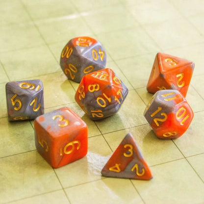Tie-Dye Orange and Grey Dice Set