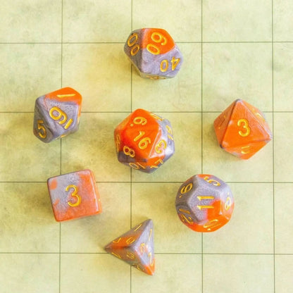 Tie-Dye Orange and Grey Dice Set