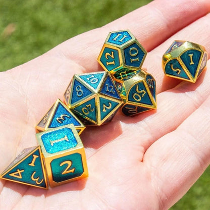 Blue and Gold Metal Dice Set