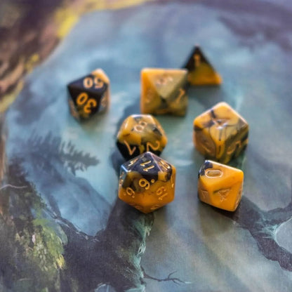 Yellow and Black Tie-Dye Dice Set