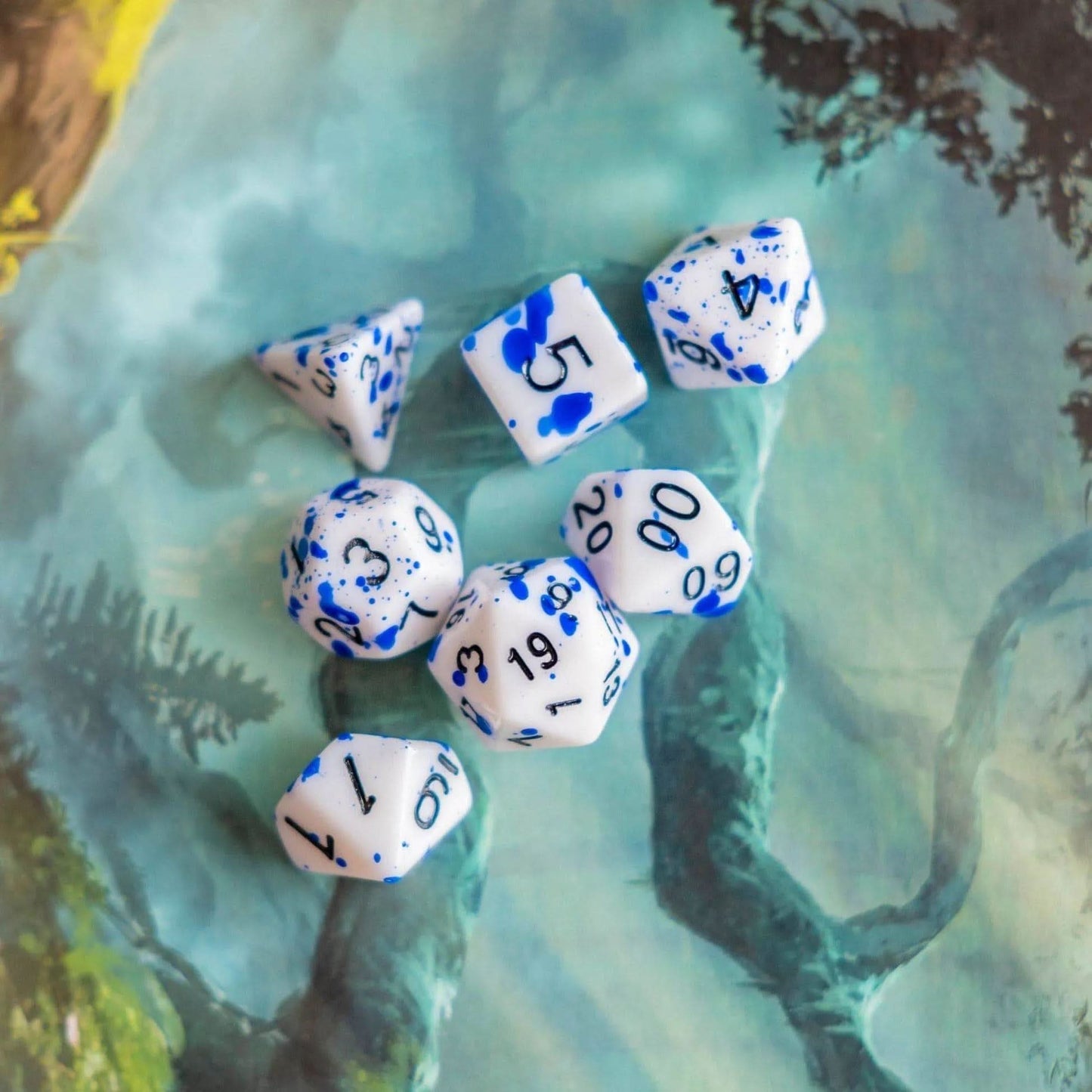 Blue Splatter Dice Set