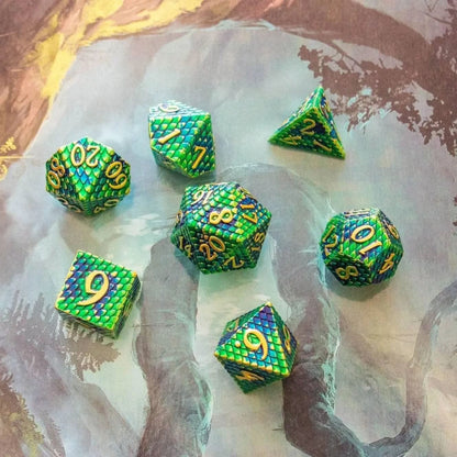 Green Blue Dragon Scale Metal Dice Set
