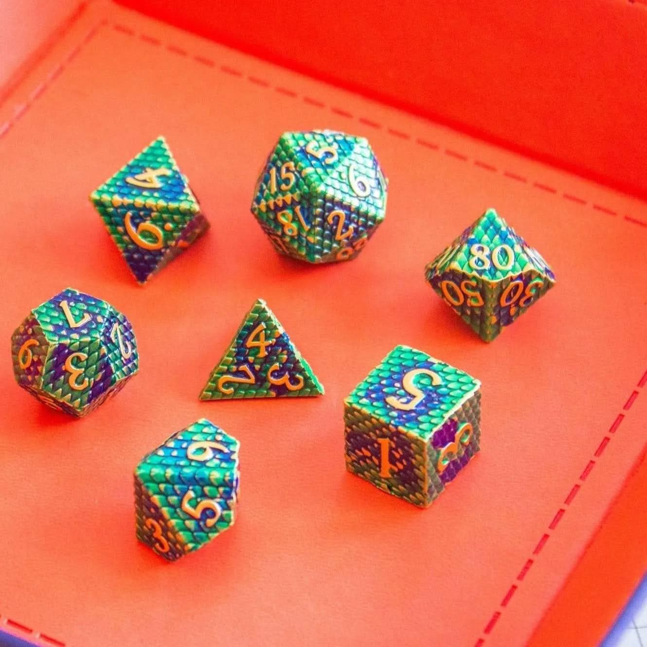 Green Blue Dragon Scale Metal Dice Set