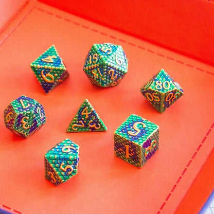 Green Blue Dragon Scale Metal Dice Set