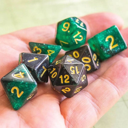 Green and Black Galaxy Dice Set