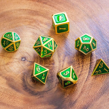 Green and Gold Metal Dice Set