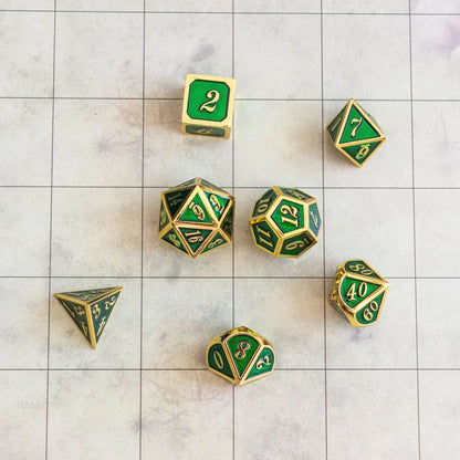 Green and Gold Metal Dice Set