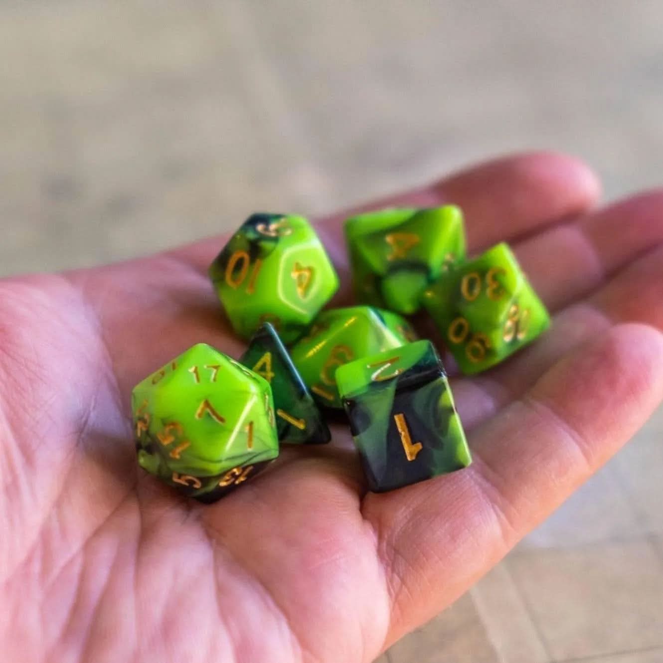Green and Black Tie-Dye Dice Set