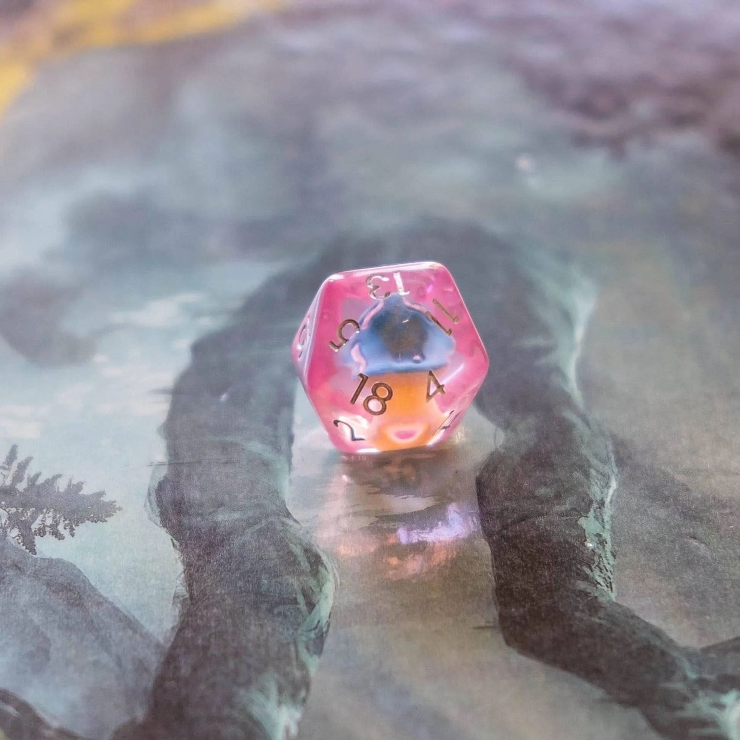 Pink with Blue Mushroom Dice Set