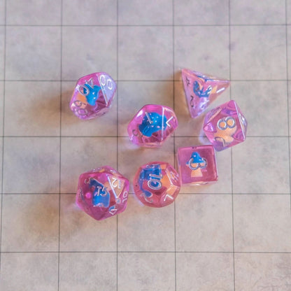 Pink with Blue Mushroom Dice Set