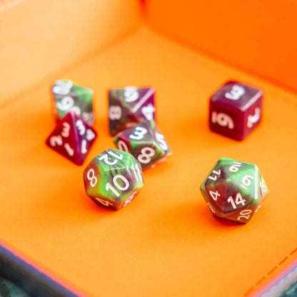 Tie-Dye Green and Purple Dice Set