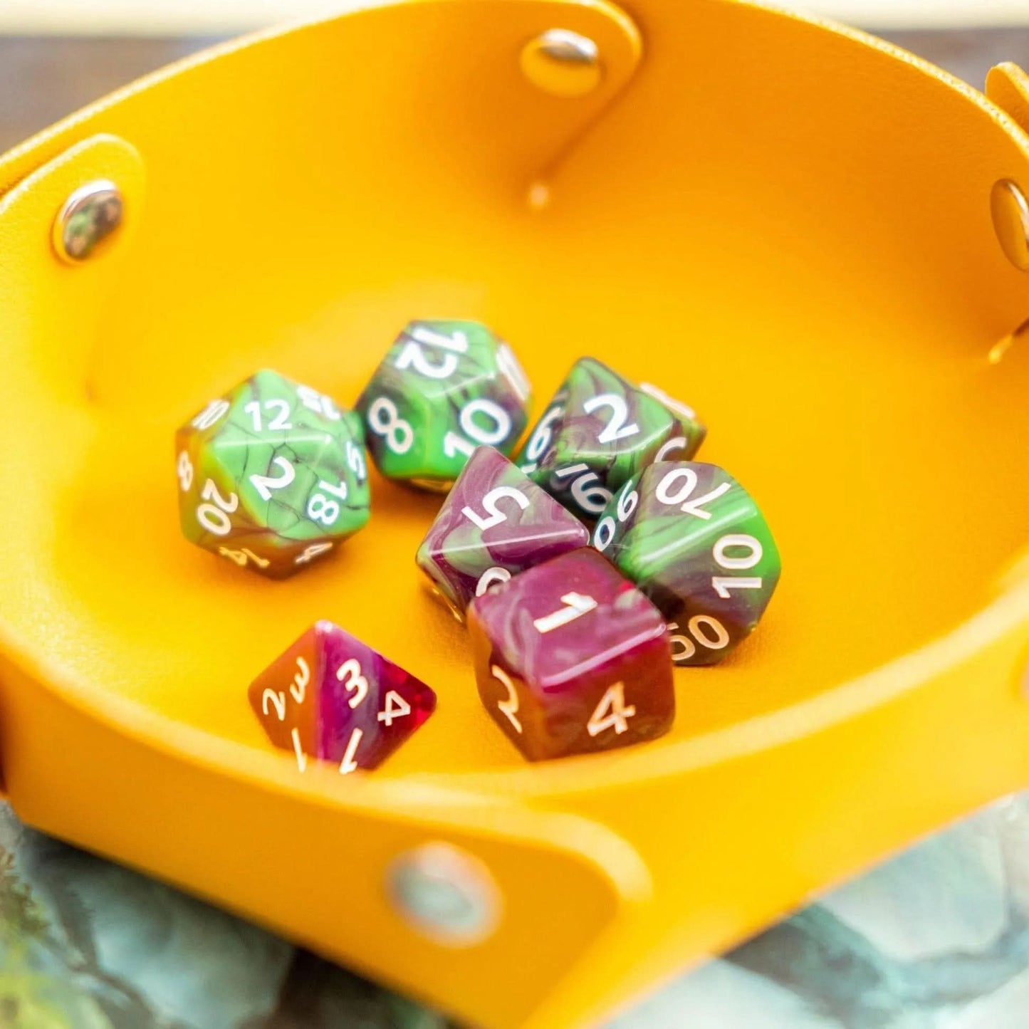Tie-Dye Green and Purple Dice Set