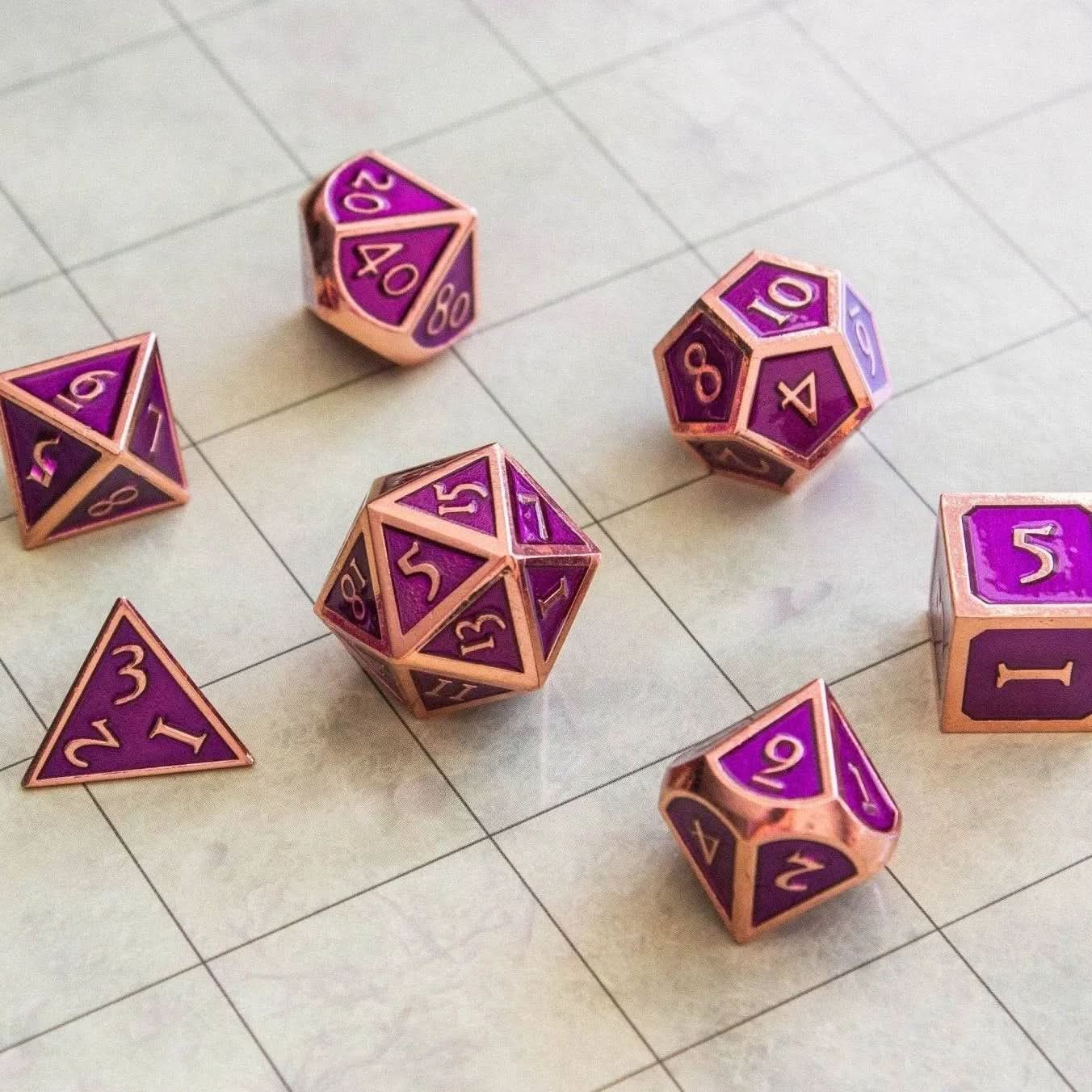 Purple and Rose Gold Metal Dice Set
