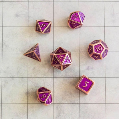 Purple and Rose Gold Metal Dice Set