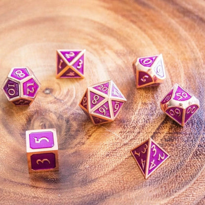 Purple and Rose Gold Metal Dice Set