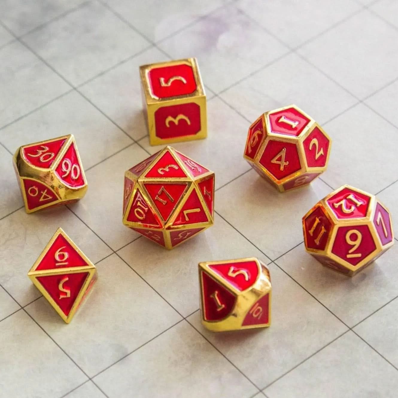 Red and Gold Metal Dice Set