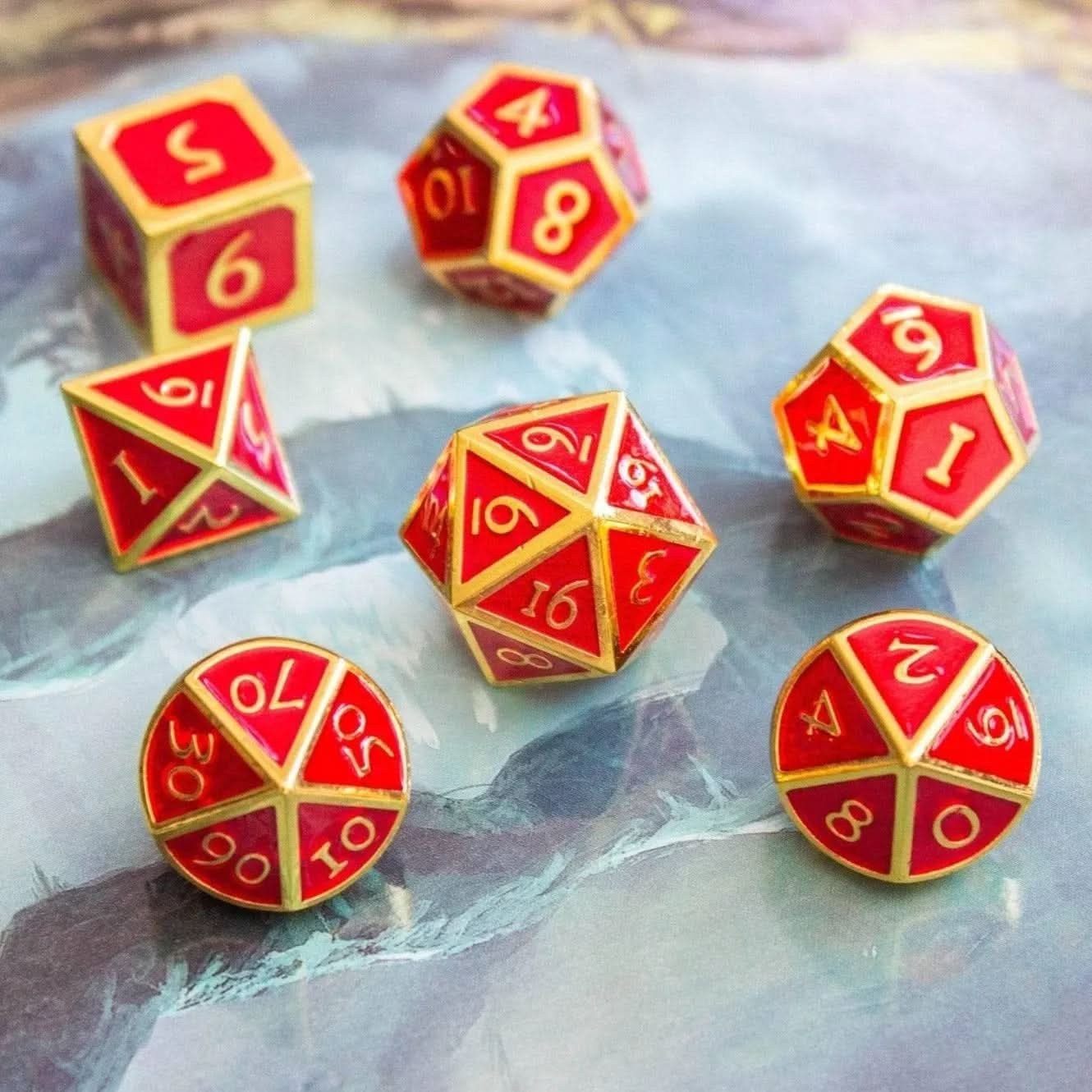 Red and Gold Metal Dice Set