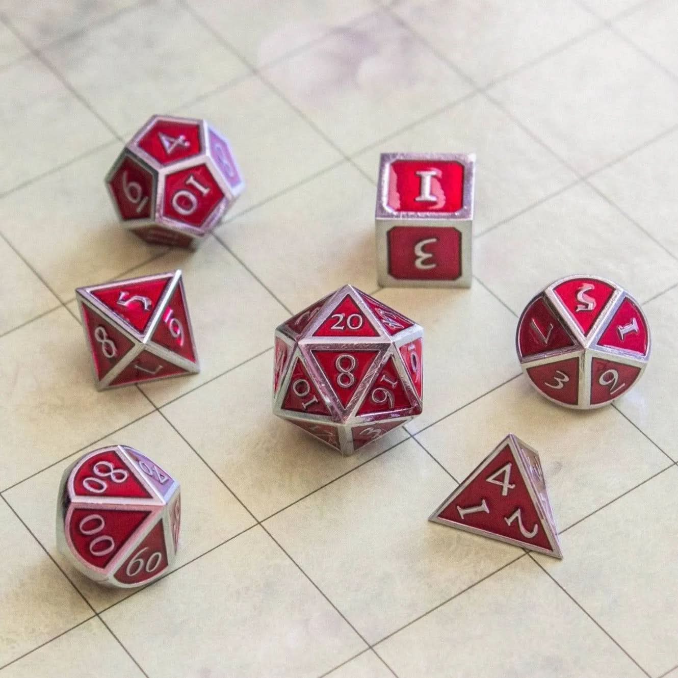 Red and Silver Metal Dice Set