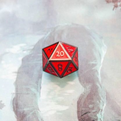 Red with Black outline Metal Dice Set
