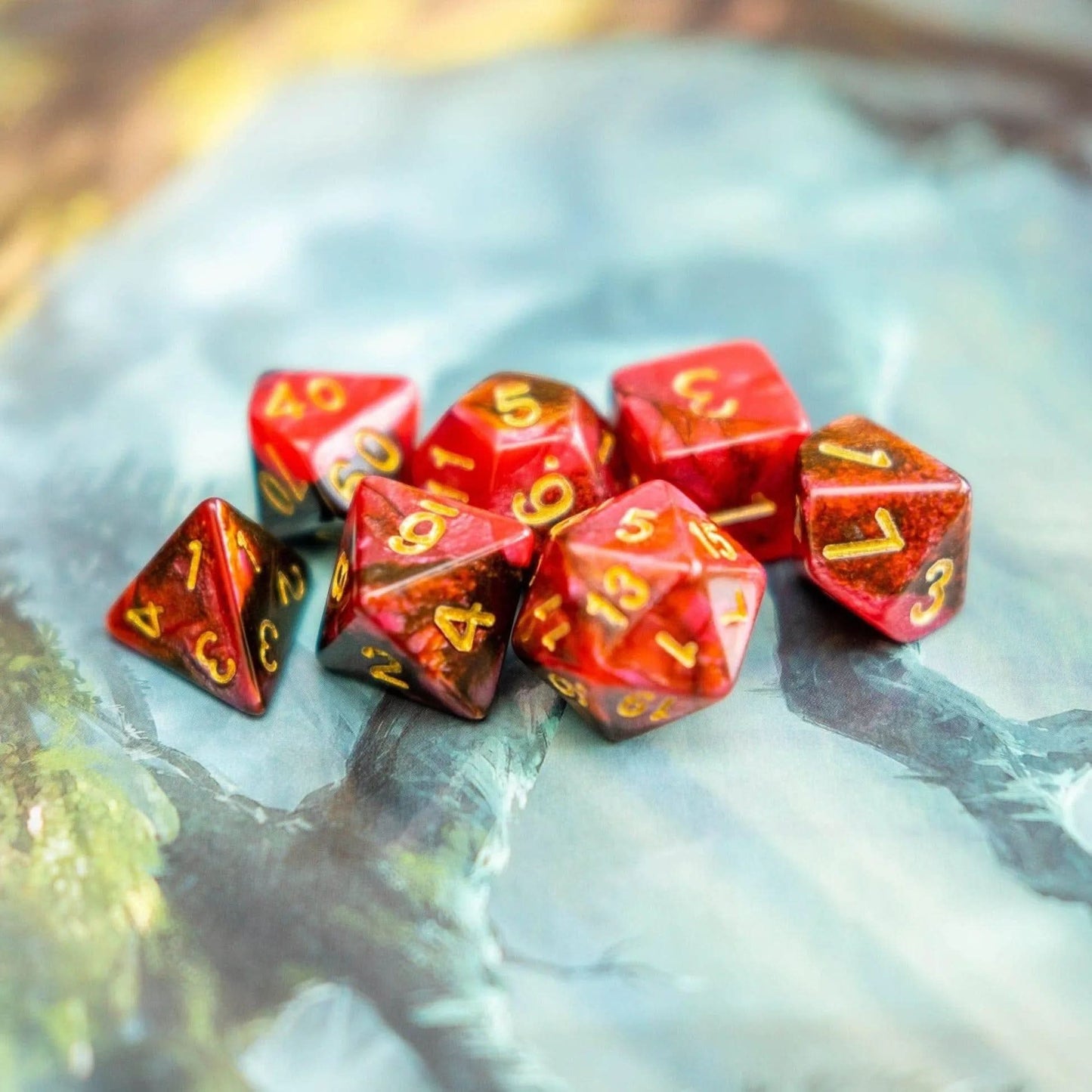 Red and Black Tie-Dye Dice Set