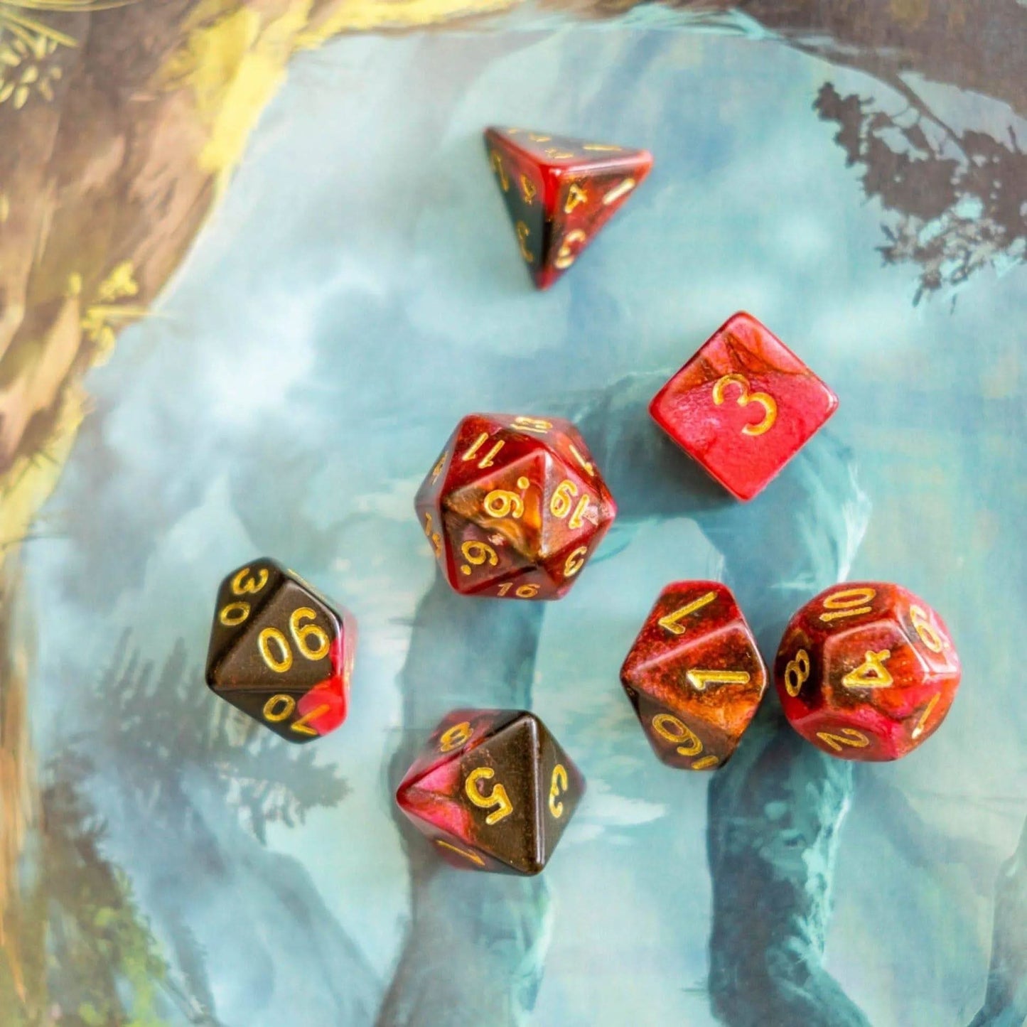 Red and Black Tie-Dye Dice Set