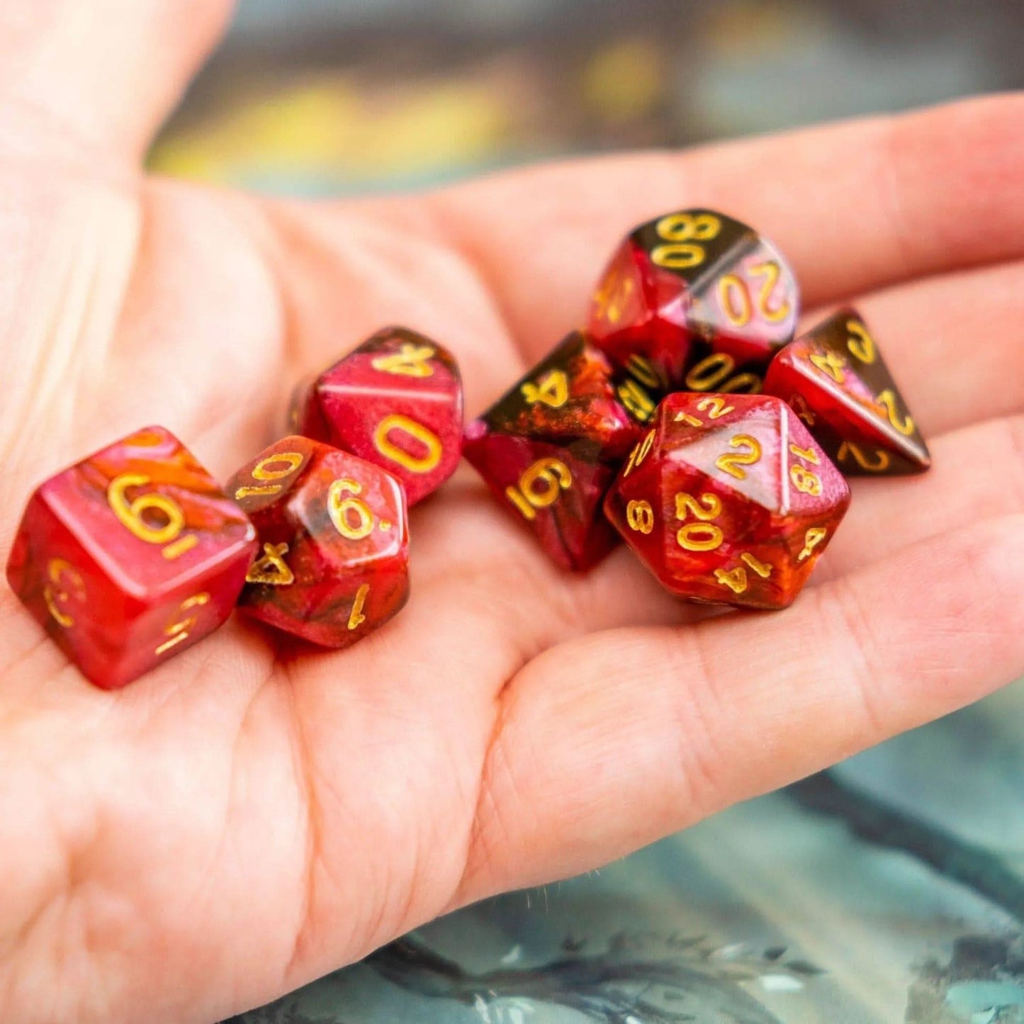 Red and Black Tie-Dye Dice Set