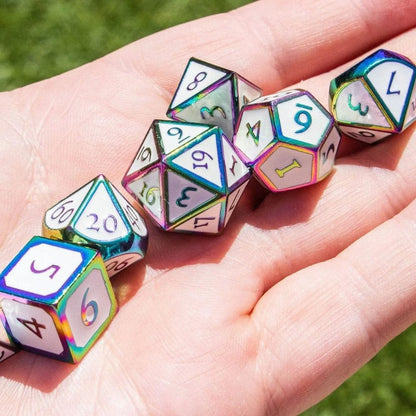 White and Rainbow Metal Dice Set
