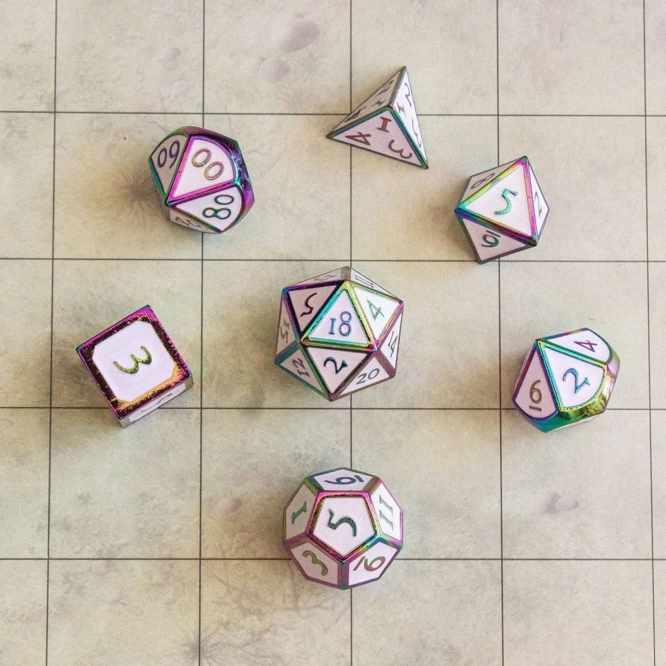 White and Rainbow Metal Dice Set