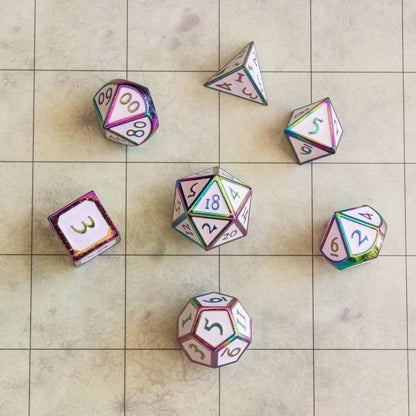 White and Rainbow Metal Dice Set