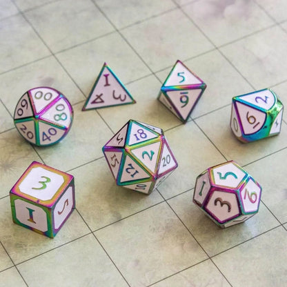 White and Rainbow Metal Dice Set